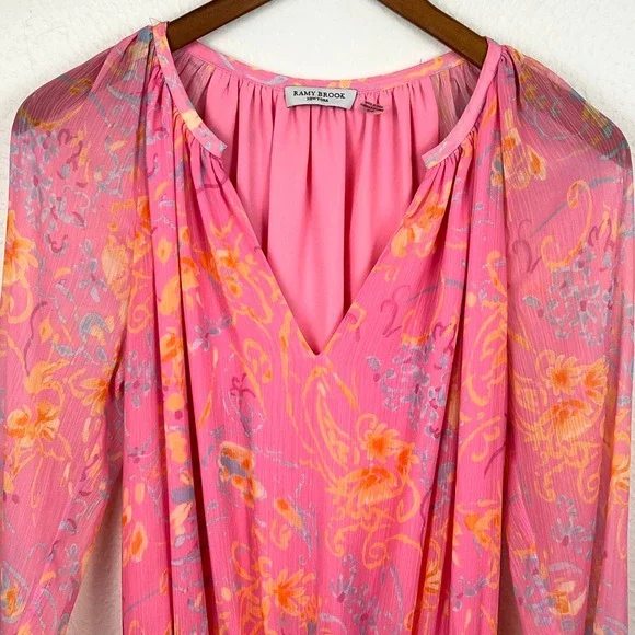 Ramy Brook Pink Long Sleeve Dress Size XS Long Sleeve Smocked Summer Spring - Picture 4 of 12